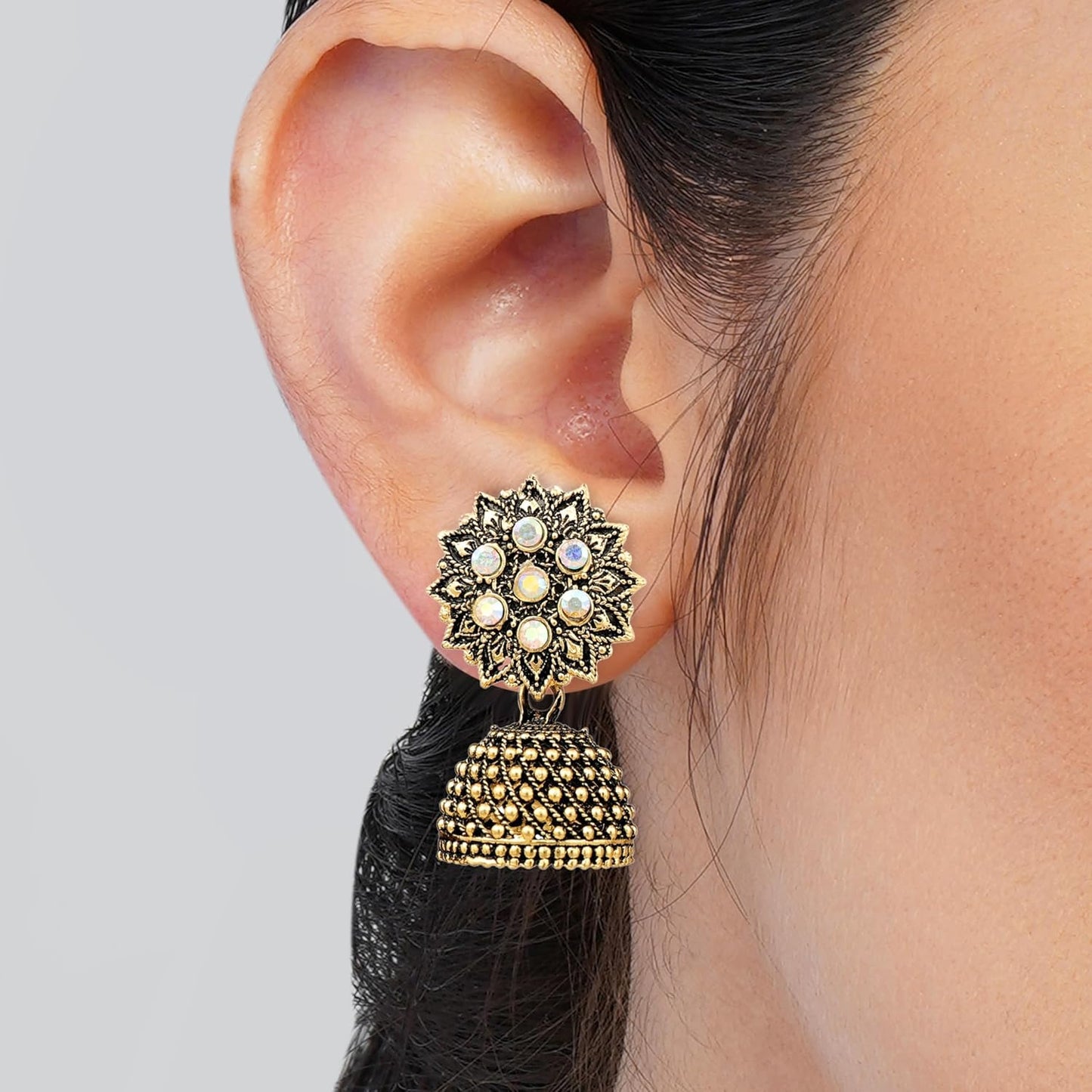 Vintage Floral Jhumki Earrings Set
